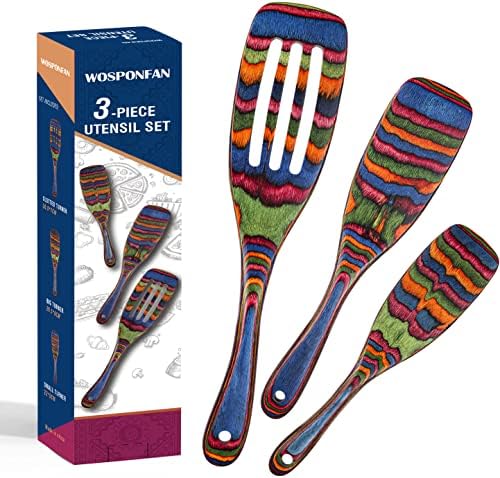  Wooden Spoons For Cooking, WOSPONFAN Kitchen Utensils Set, Pakkawood Kitchen Cooking Utensils Set, Apartment Essentials Wood Serving Spatula Spoon, Salad Tongs, Home & Kitchen Gift For Women