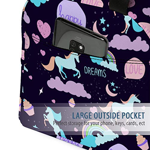  Unicorn Lunch Bag For Girls, Reusable Cute Unicorn Lunch Box Insulated Lunch Tote Bag With Front Pocket For School Kids Teen Girls (Dark Purple)