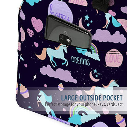 Unicorn Lunch Bag For Girls, Reusable Cute Unicorn Lunch Box Insulated Lunch Tote Bag With Front Pocket For School Kids Teen Girls (Dark Purple)