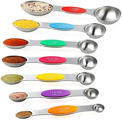  Magnetic Measuring Spoons Set Of 7 Stainless Steel Metal Double Sided Teaspoon Tablespoon For Dry And Liquid Ingredients