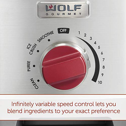  Olf Gourmet Pro-Performance Blender, 64 Oz Jar, 4 Program Settings, 12.5 AMPS, Blends Food, Shakes And Smoothies, Red Knob, Stainless Steel (WGBL200S)