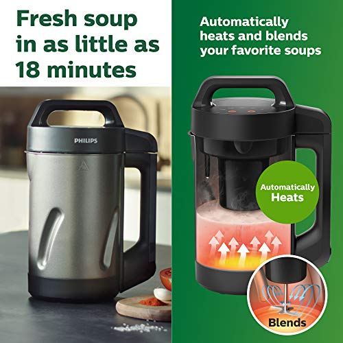  Philips Soup And Smoothie Maker, Makes 2-4 Servings, HR2204/70, 1.2 Liters, Black And Stainless Steel