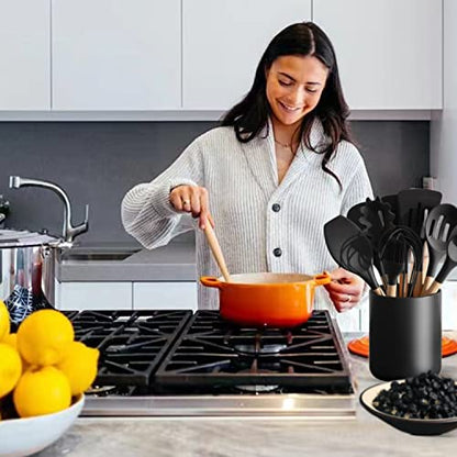  Black Utensil Holder For Kitchen Counter, Matte Ceramic Cooking Utensils Holder For Countertop, Modern Spatula Holder Crock, Rustic Porcelain Utensil Jar For Farmhouse Décor By SMARTHOM 4.4 * 6.2 IN