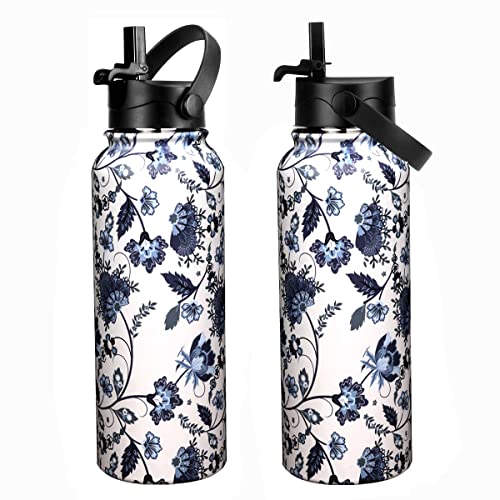  40 Oz Stainless Steel Water Bottle, Insulated Double Wall Vacuum Leak Proof Water Flask, Metal Thermo Canteen Mug —Wide Mouth With 2 Straw Lids