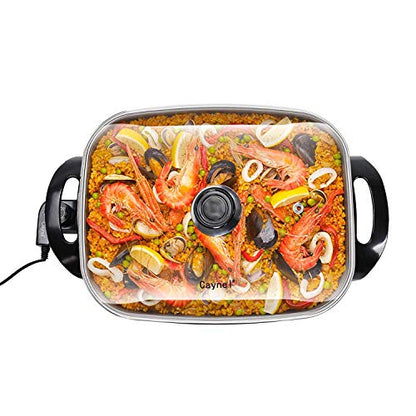  Aynel Professional Non-stick Copper Electric Skillet Jumbo, Deep Dish With Tempered Glass Vented Lid, Upgrade Thermostat, 16”x 12”x 3.15”- 8 Quart
