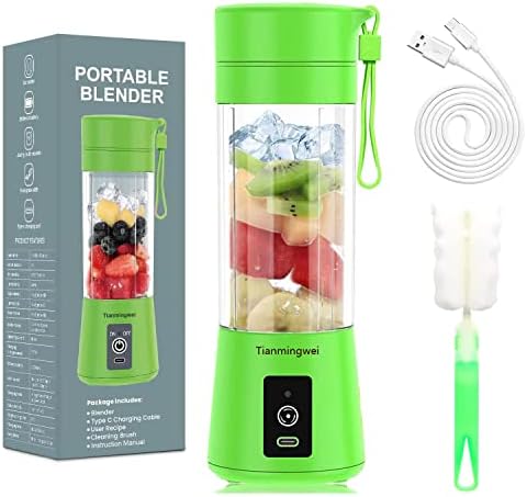  Ianmingwei Portable Blender USB Personal Juicer Cup 6 Blades Rechargeable Fruit Mixing Machine For Baby Travel 380ml[New Version] (Pink)