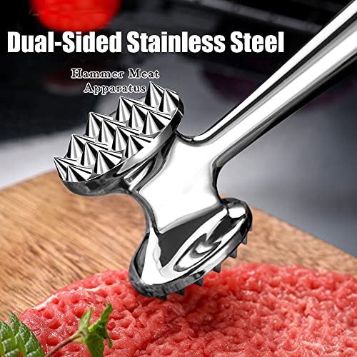  Meat Tenderizer Hammer Mallet Tool For Pounding Beef, Steak, Chicken, Pork, Stainless Steel Double-sided Meat Hammer Kitchen Tool (Silver)