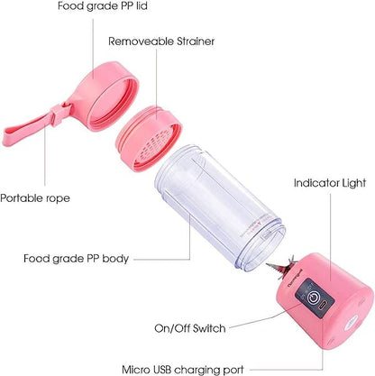  Ianmingwei Portable Blender USB Personal Juicer Cup 6 Blades Rechargeable Fruit Mixing Machine For Baby Travel 380ml[New Version] (Pink)