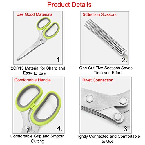 Kitchen Herb Scissors Kitchen Chopping Shear Mince & Snip Herbs Easy & Safe To Store Use With Basil Thyme Parsley & More Dishwasher Safe Baoludz