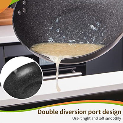 N/A Wok Stir Fry Pan With Lid, Nonstick Woks Pan 12 Inch, 100% PFOA-Free Coating, Non Stick Cooking Frying Pans With Detachable Wooden Handle, Induction Compatible, Black