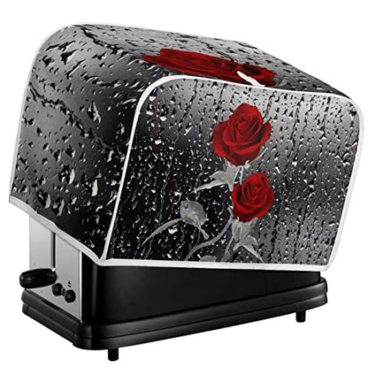  Chaqlin Toaster Cover 4 Slice Long Slot Red Rose Print Bread Maker Covers Machine Washable Appliance Accessories