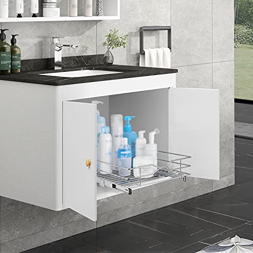  Pull Out Cabinet Drawer Organizer,Heavy Duty Slide Out Pantry Shelves Sliding Drawer Storage For Kitchen,Bathroom,Home,Wire Frame, Chrome Finish