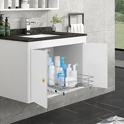  Pull Out Cabinet Drawer Organizer,Heavy Duty Slide Out Pantry Shelves Sliding Drawer Storage For Kitchen,Bathroom,Home,Wire Frame, Chrome Finish