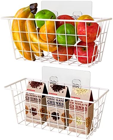  Hanging Kitchen Baskets Wire Storage Basket Adhesive Basket Over The Cabinet Door Organizer No Drilling, For Cabinet Pantry Organization And Kitchen, Bathroom, Storage, 2 Pack, Black