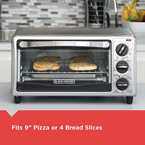 Black & Decker 4-Slice Convection Oven, Stainless Steel, Curved Interior Fits A 9 Inch Pizza, TO1313SBD