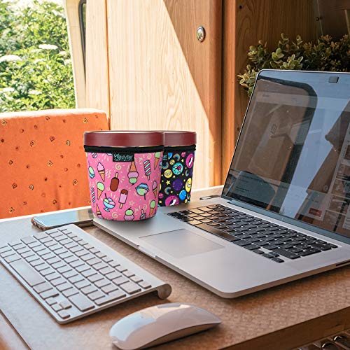  2-Pieces Pint Sized Ice Cream Cozy Thicken Neoprene Ice Cream Sleeves With Elastic Handle Cover (Cartoons)