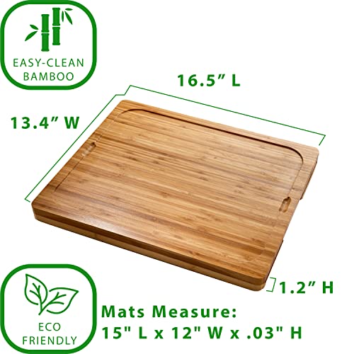  Bamboo Premium Wood Cutting Board Serving Tray W/ 7 Color-Coded BPA-Free Mats, For Chopping Bread, Cheese, Fruits, Vegetables, Meats, Charcuterie (PATENTED), Bamboo (NEW MODEL)
