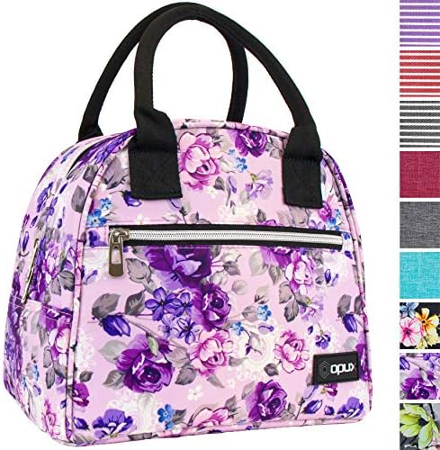  PUX Insulated Lunch Box Women, Lunch Bag Tote Girls Kids Teen Adult, Cute Soft Lunch Cooler Container Work School, Reusable Thermal Food Meal Prep Organizer Lunch Pail Travel Beach, Floral Purple
