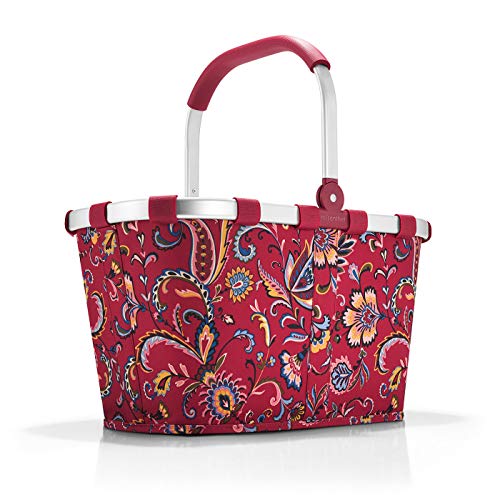  Reisenthel Carrybag Fabric Picnic Tote, Sturdy Lightweight Basket For Shopping And Storage, Paisley Ruby