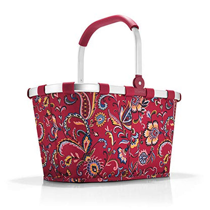  Reisenthel Carrybag Fabric Picnic Tote, Sturdy Lightweight Basket For Shopping And Storage, Paisley Ruby