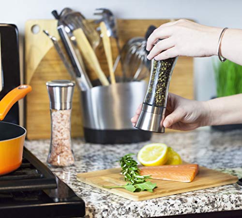  Orgeous Salt And Pepper Grinder Set - Refillable Stainless Steel Combo Shakers With Adjustable Coarse Mills - Enjoy Your Favorite Spices, Fresh Ground Pepper, Himalayan Or Sea Salts