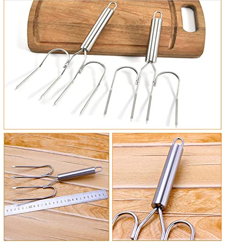  Hanksgiving Turkey & Roast Lifters, Stainless Steel Roaster Forks, Transfer Chicken Or Ham Poultry Lifters Easily, Four Needle Meat Fork, Set Of 2