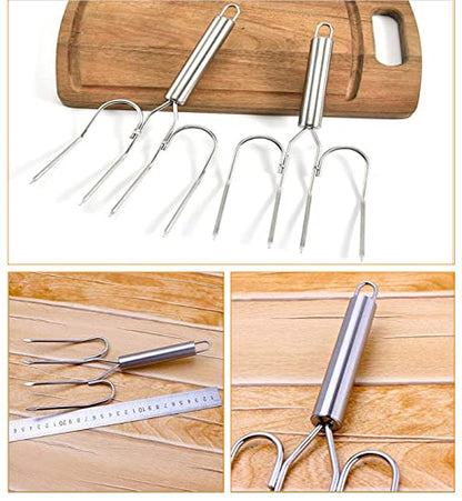 Hanksgiving Turkey & Roast Lifters, Stainless Steel Roaster Forks, Transfer Chicken Or Ham Poultry Lifters Easily, Four Needle Meat Fork, Set Of 2