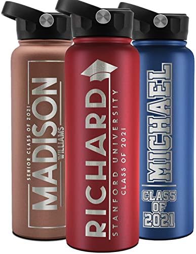  Graduation Gifts, Water Bottle Personalized With Straw Lid - 24 Oz - Pink | Custom Water Bottle W Text - Insulated Double Wall - High School, College, Class Of 2023 | 9 Color - Congrats Grad