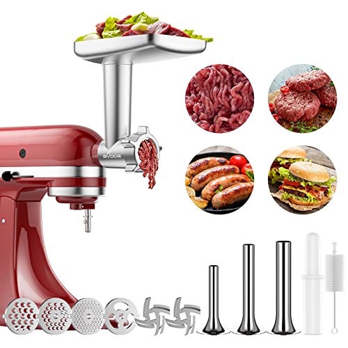  Meat Grinder Attachment For Kitchenaid Stand Mixer, Including 3 Sausage Stuffer Accessory, Metal Food Grinder, Gvode Meat Grinder Kitchenaid