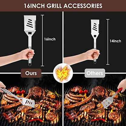  Grilling Accessories BBQ Grill Tools Set, 27PCS Stainless Steel Grill Utensils Set For Outdoor Camping And Kitchen, Barbecue Grill Accessories For Men Women With Carry Bag And Meat Injector