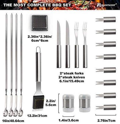  28pc BBQ Accessories Set With Thermometer - The Very Best Grill Gift On Birthday Wedding - Heavy Duty Stainless Steel Grill Set In Case For Outdoor Cooking Camping Grilling Smoking