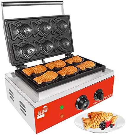 Taiyaki Waffle Iron | Fish-Shaped Waffle Maker | Stainless Steel | Nonstick | 110V (6 Fish-Shaped Waffles)