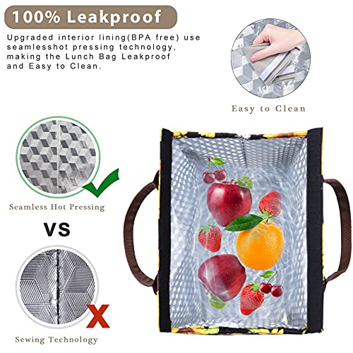  Lunch Bag Insulated Lunch Tote Bag Lunch Box Durable Lunch Container Cooler Bag With Front Pocket Reusable Lunch Bags For Women Men Adults Girls Work Hiking Picnic-Sunflowers