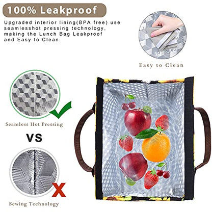  Lunch Bag Insulated Lunch Tote Bag Lunch Box Durable Lunch Container Cooler Bag With Front Pocket Reusable Lunch Bags For Women Men Adults Girls Work Hiking Picnic-Sunflowers