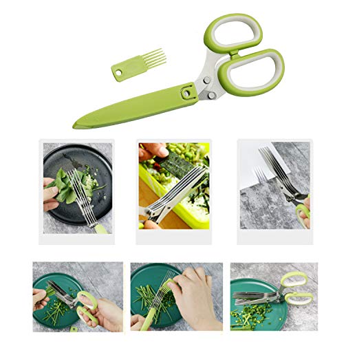  Herb Scissors Herb Stripper Set, Multifunctional Stainless Steel 5 Blades Kitchen Shears With Safety Cover And Cleaning Comb For Herbs - Kitchen Gadgets 4 In 1