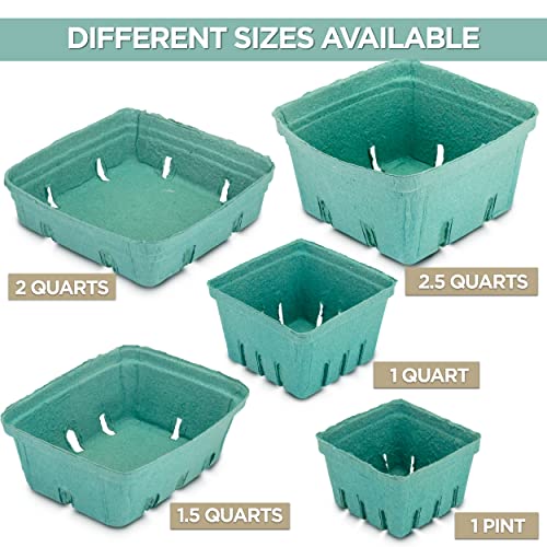  [44 Pack] Quart Green Molded Pulp Fiber Berry Basket Produce Vented Container For Fruit And Vegetable, Farmer Market, Grocery Stores And Backyard Party