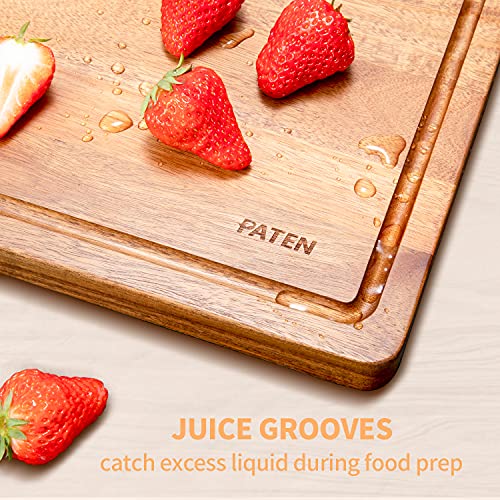  Cutting Board, Wood Cutting Boards For Kitchen,Acacia Wood Cutting Board With Handle,Wooden Chopping Board With Juice Groove For Meat And Vegetables,17x12inches