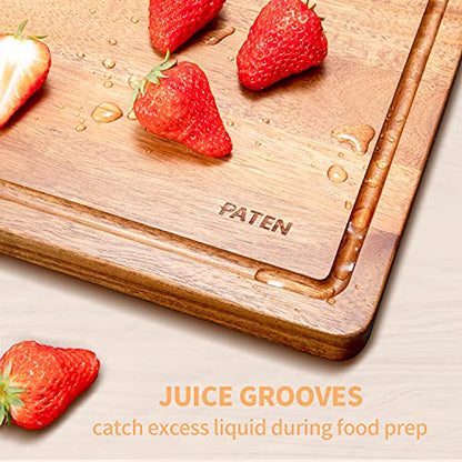  Cutting Board, Wood Cutting Boards For Kitchen,Acacia Wood Cutting Board With Handle,Wooden Chopping Board With Juice Groove For Meat And Vegetables,17x12inches