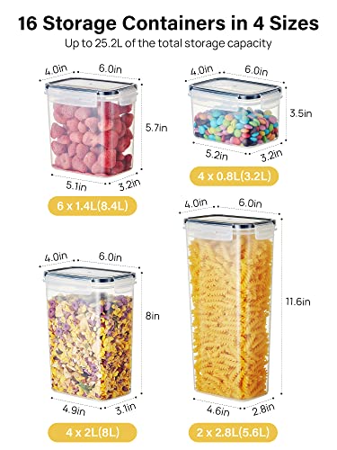  Cereal Containers Storage Set, 16 Pcs Pantry Kitchen Organization And Storage Airtight Food Storage Container, Leakproof 25.2L With Pen, Chalkboard Labels, Measuring Spoon Set