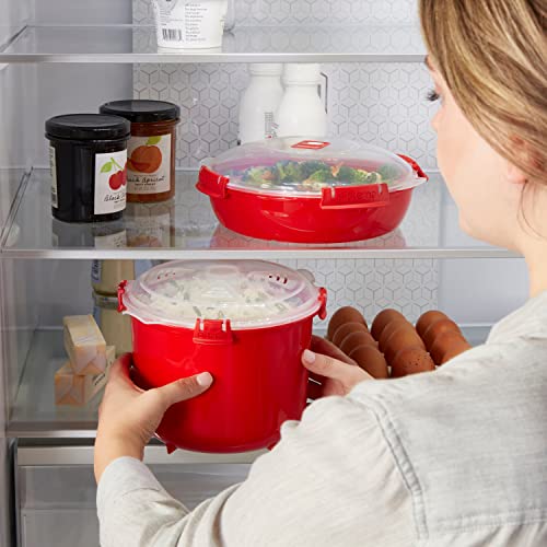 Sistema Microwave Rice Cooker And Steamer Bowl For Vegetables With Steam Release Vent, Dishwasher Safe, Red