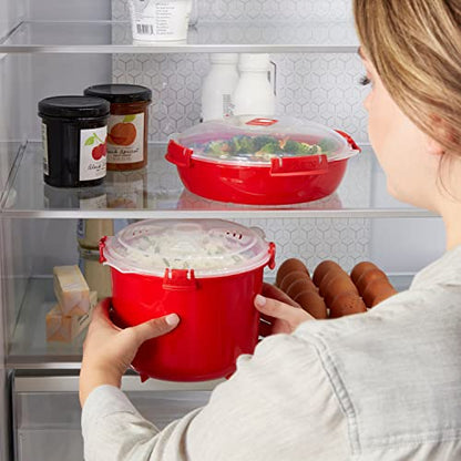 Sistema Microwave Rice Cooker And Steamer Bowl For Vegetables With Steam Release Vent, Dishwasher Safe, Red