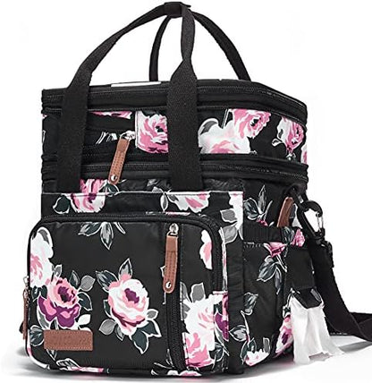  Dult Lunch Box For Work, Expandable Large Lunch Bags For Women Men, Leakproof Double Deck Lunch Box Cooler Tote Bag With Removable Shoulder Strap (Grey)