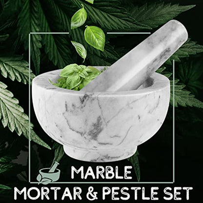  Marble Mortar And Pestle Set - Solid Marble Stone Grinder Bowl Holder For Guacamole, Herbs, Spices, Garlic, Kitchen, Cooking, Medicine