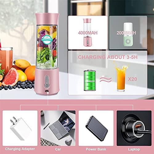 GENERIC Smart Portable Blender - 17Oz Personal Blender For Smoothies And Shakes| 4000mAh Rechargeable USB Blender With 6 Blades| Blender For Sports ,Travel,Gym ,Fruit Juice Mixer, Home, Office, And Outdoors (Pink)