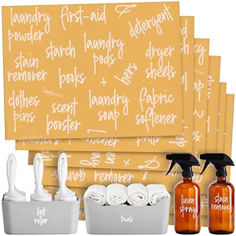  141 Laundry Room Labels For Jars And Containers, Preprinted Black Script Stickers For Linen Closet, Bathroom Organization, Cleaning Supplies (Water Resistant)