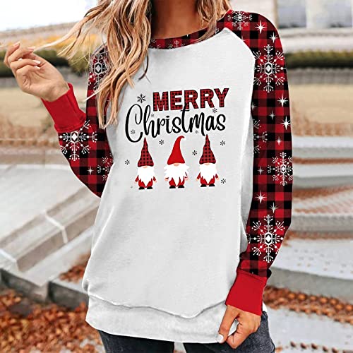  Womens Causal Loose Crewneck Cute Loose Tops Sweatshirts Long Sleeve Christmas Print Plus Size Pullover Top Streetwear