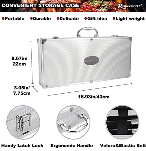  28pc BBQ Accessories Set With Thermometer - The Very Best Grill Gift On Birthday Wedding - Heavy Duty Stainless Steel Grill Set In Case For Outdoor Cooking Camping Grilling Smoking