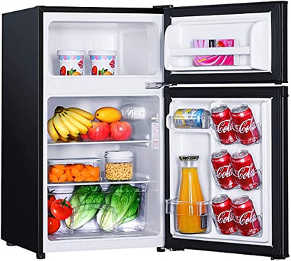  Mini Fridge With Freezer, 3.1 Cu.Ft Refrigerator 2 Doors, Unique Shelf Design, With LED Light, Adjustable Control Thermostat, Small Refrigerator For Bedroom, Office, Dorm, Garage, Black - ‎HPBFR310
