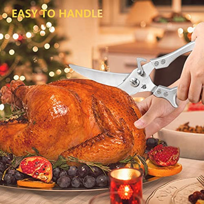  Stainless Steel Kitchen Shears,Ultra Sharp Heavy Duty Metal Poultry Scissors With Safety Lock For Cutting Come Apart Meat,Seafood,Chicken,Fish,Turkey,Barbecue,Vegetables,Herbs (Metal Handle)
