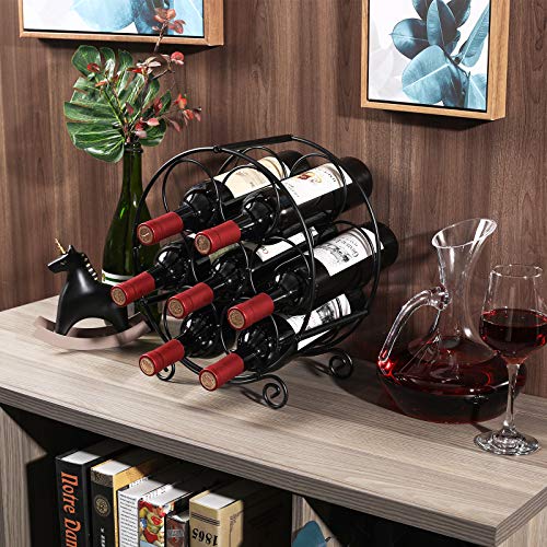  7 Bottles Freestanding Countertop Metal Wine Rack Small Wine Bottle Holders Stands, Black